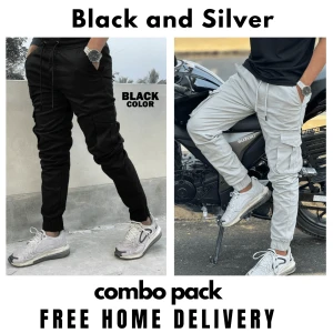 2 pcs combo black and silver color 6 pocket cargo pant
